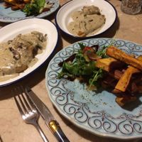 Seitan steaks with mushroom sauce. at 26 Vegan Food Project in Lisbon