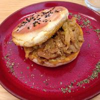 My ";bifana"; sandwich. Vegan version of Portuguese pulled pork. at 26 Vegan Food Project in Lisbon