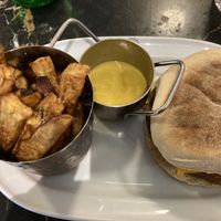 Street food style burger with sweet potato friess  at 26 Vegan Food Project in Lisbon