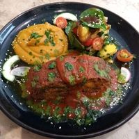 Quinoa meatloaf (?) and mashed sweet potato at 26 Vegan Food Project in Lisbon