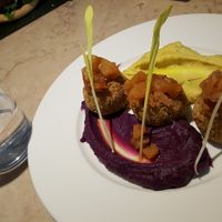 Quinoa balls, ananas chutney, with duo of sweet potatoes puree at 26 Vegan Food Project in Lisbon