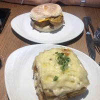Seitan burger above. Croque Monsieur below at 26 Vegan Food Project in Lisbon