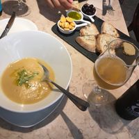 Chickpea soup (daily special) & starter platter at 26 Vegan Food Project in Lisbon