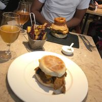 BBQ tofu burger in the back; seitan mushroom burger in the front; sweet potato fries at 26 Vegan Food Project in Lisbon