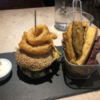 tofu burger and sweet potato fries  at 26 Vegan Food Project in Lisbon