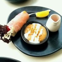 Spring roll (one has been eaten already)  at Kindness Vegan in Darlinghurst