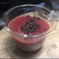 mini strawberry chia pudding at Rawligion - Tottenham St in London