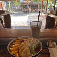 Pitaya Bowl and Ice Latte with Oat Milk  at The Cashew Tree in Pecatu