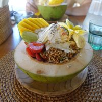 Fruit bowl with granola and yoghurt at The Cashew Tree in Pecatu