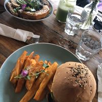 Tempeh Burger and Super Love Salad at The Cashew Tree in Pecatu