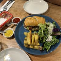 Vegan veggie sandwich with fries and salad   at Per.uk in Cusco