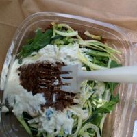 lasagna with zuchini noodles, cashew sauce and dates&sundried tomato sauce. yumm yumm at Que SeRaw SeRaw in Burlingame