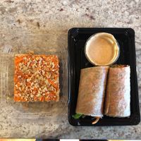 Thai wrap w/ dipping sauce and Karat Kake (Carot cake)  at Que SeRaw SeRaw in Burlingame