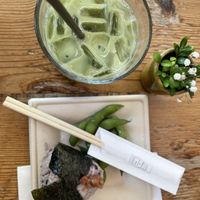 Soy matcha unsweetened and ume rice ball   at Behind the Museum Cafe in Portland