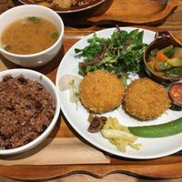 Chickpea croquettes meal set at Kissa Saeki in Hiroshima