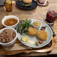 Chickpea croquettes lunch set  at Kissa Saeki in Hiroshima