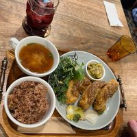 Fried seitan lunch set  at Kissa Saeki in Hiroshima