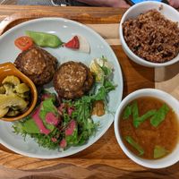 Burger meal at Kissa Saeki in Hiroshima