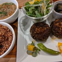 lentil burger lunch set at Kissa Saeki in Hiroshima