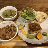 Tempeh set for dinner at Kissa Saeki in Hiroshima