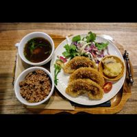 Amazing seitan set!! at Kissa Saeki in Hiroshima