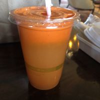 50/50 carrot orange juice to go (Covid)  at Woodrose Cafe in Garberville