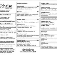 Menu at Chaise Cafe in Winnipeg