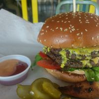 Double vegan cheeseburger. 
Sauces: Ketchup & Thousand Island  at Rainbow - Ibn Gvirol in Tel Aviv