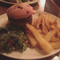 Vegan burger, salad, chips at The Ship Inn in Newcastle Upon Tyne