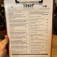 The Ship menu - all vegan   at The Ship Inn in Newcastle Upon Tyne