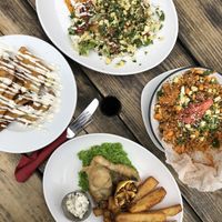 Garlic mayo fries, tacos, kimchi bowl and fish & chips  at The Ship Inn in Newcastle Upon Tyne