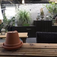 nice seating in the garden  at The Stand Comedy Club in Newcastle Upon Tyne