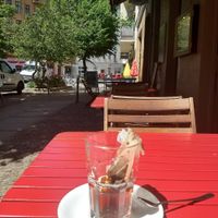 Tea outside cafe v at Cafe V in Berlin