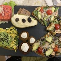 spread w/ “pizza” and other stuff at Sweet Rawmance in Paris