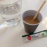 Coffee is served with agave syrup, as they don't use sugar. Cute! at Sweet Rawmance in Paris