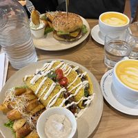 Cheeseburger and crepes with potato and cashew cheese supp  at Sweet Rawmance in Paris