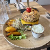 Burger and fries  at Sweet Rawmance in Paris