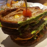 Cheese sandwich (slightly burnt on the edges), good potatoes at Sweet Rawmance in Paris
