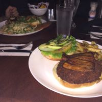 falafel burger with sweet plantain  at Life House Organic Restaurant in La Fortuna
