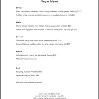 vegan menu at Vintage Bar & Grill in Brisbane