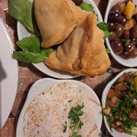 Mezze plates, spinach pastry, rice, olives and palabras at The Cedar Tree in Dublin