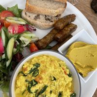 Tofu scramble with vegan sausage   at Mo-Ja Cafe in Krakow