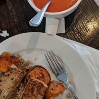 Whole grain hash and coconut tomato soup. at Iron Hen Cafe in Greensboro