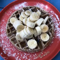  Vegan waffle with fresh blueberries and banana topping. Yum!  at Waffle Monkey in Tamarindo