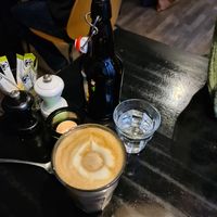 Caffè late and water at Onkel A in Vejle