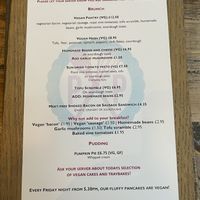 Vegan menu  at The Pudding Pantry in Nottingham