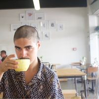 Having a tea in the cafe  at Vitality Kitchen in Tauranga