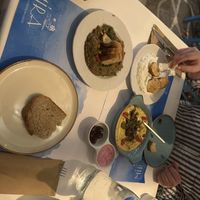 eggplant salad and fava it was sooooo freaking good . i love it! (tzatziki in the back is not vegan!)  at MIRA in Paros