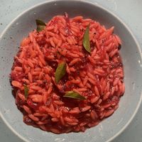 Beetroot pasta   at MIRA in Paros