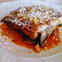 Vegetarian Moussaka "Aubergine Millefeuille" at MIRA in Paros
